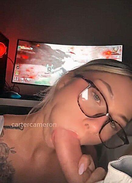 Blonde slut with glasses gives a sloppy blowjob before riding him and making him cum in her pussy #Bo9bLe5H